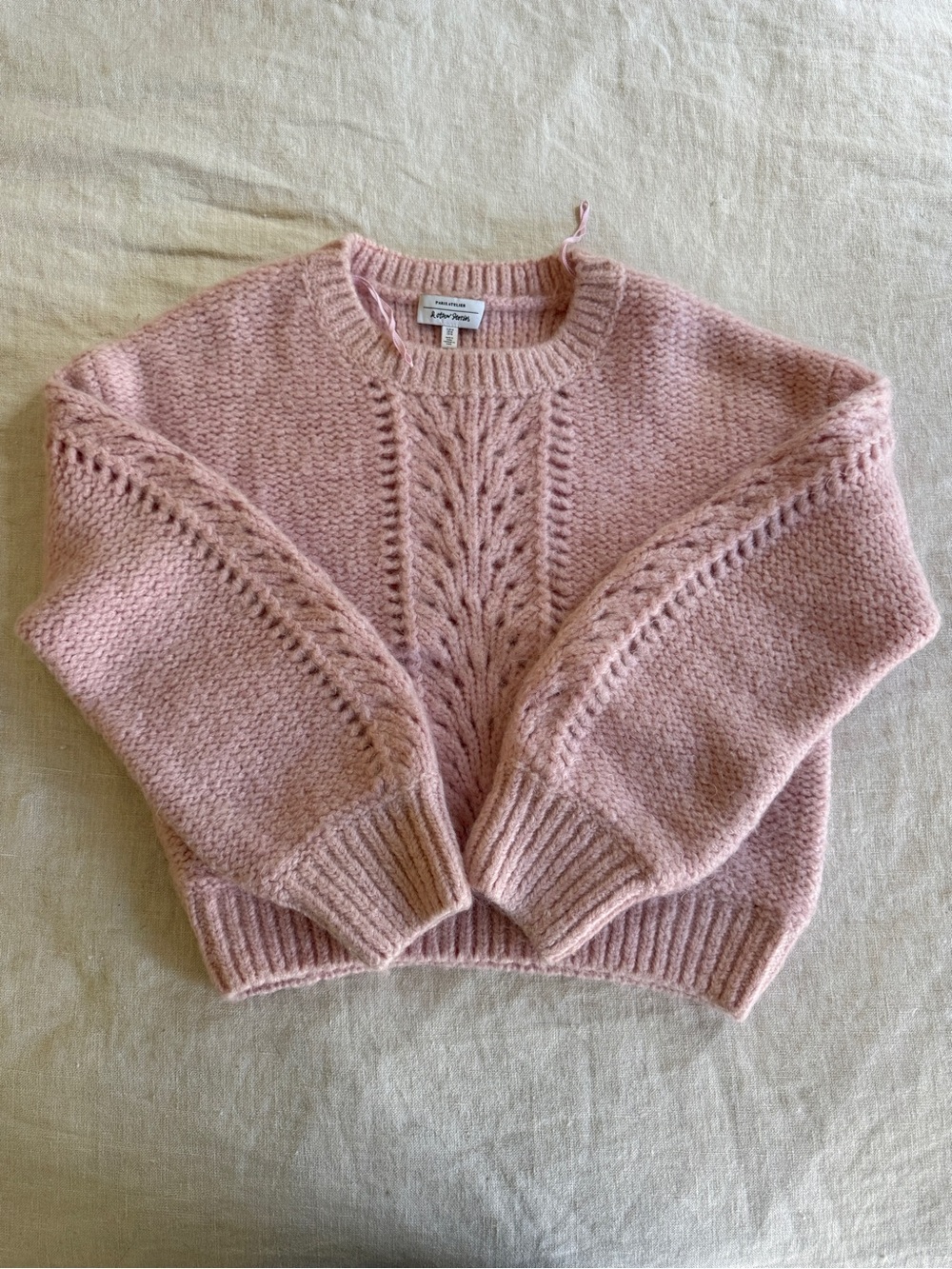 & Other Stories Dusty Pink Cable Knit Crewneck Sweater